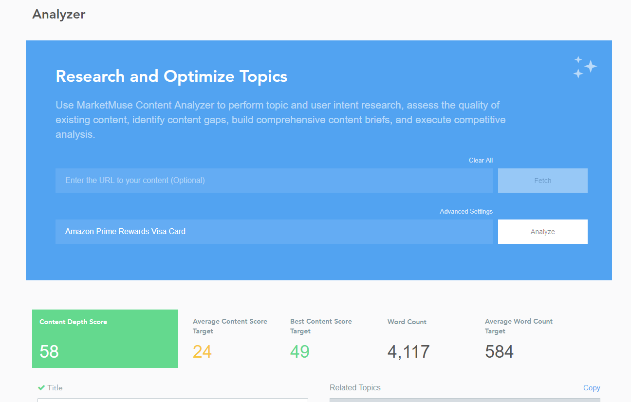 Amazon Article Marketmuse Score