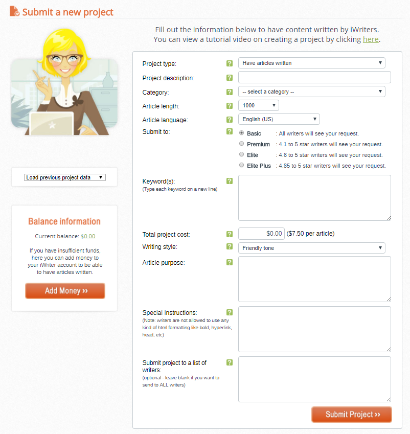 iWriter-Submit-a-new-project-form