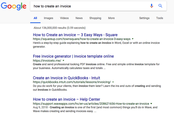 how to create an invoice Google search result