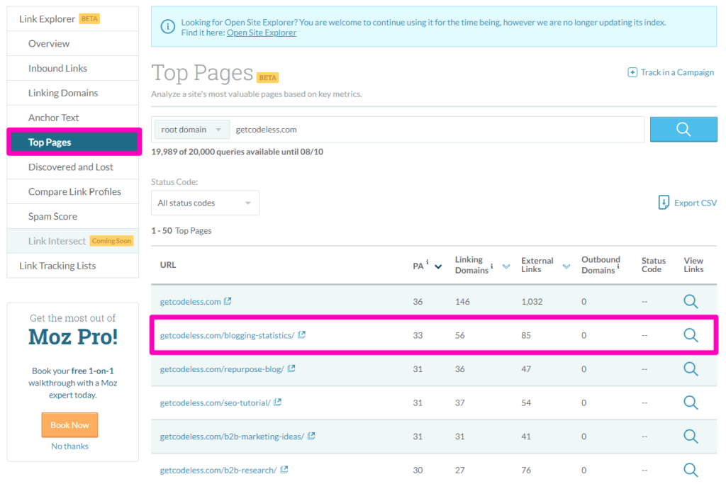 Moz top pages 