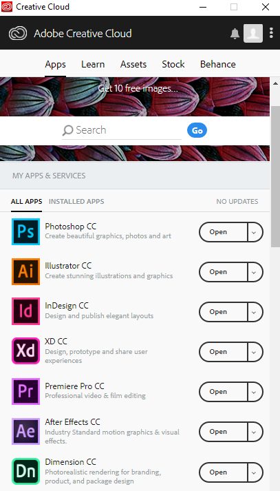 list of adobe creative cloud apps