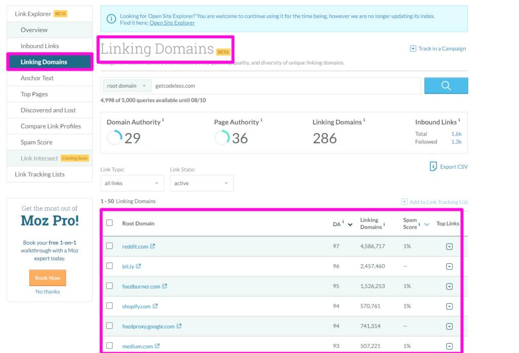 Moz linking domains