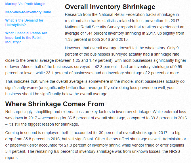 Research on overall inventory shrinkage