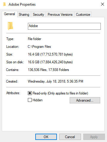 adobe properties folder on windows