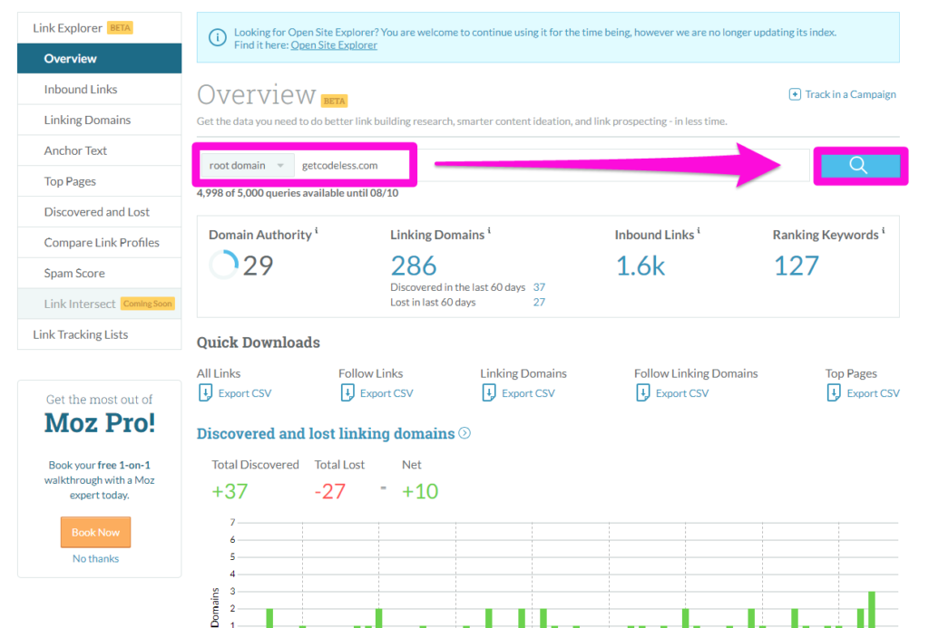 MOZ Link Explorer