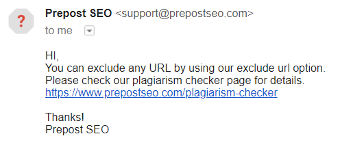 best plagiarism checker PrepostSEO response from support