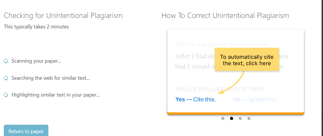 Example screenshot of plagiarism sample article.