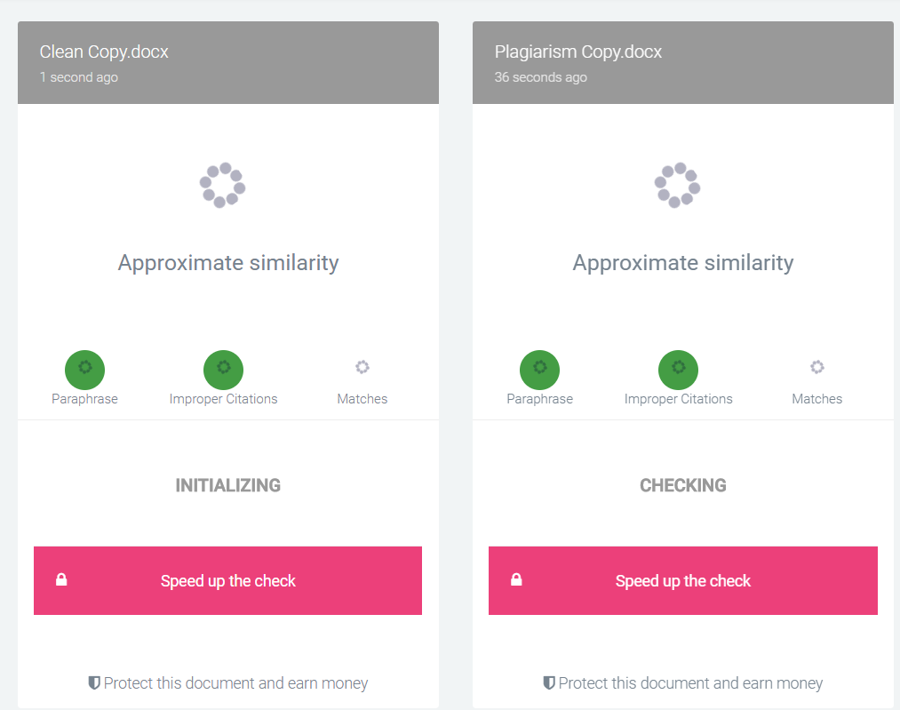 Example screenshot of Plagramme's plagiarism check.