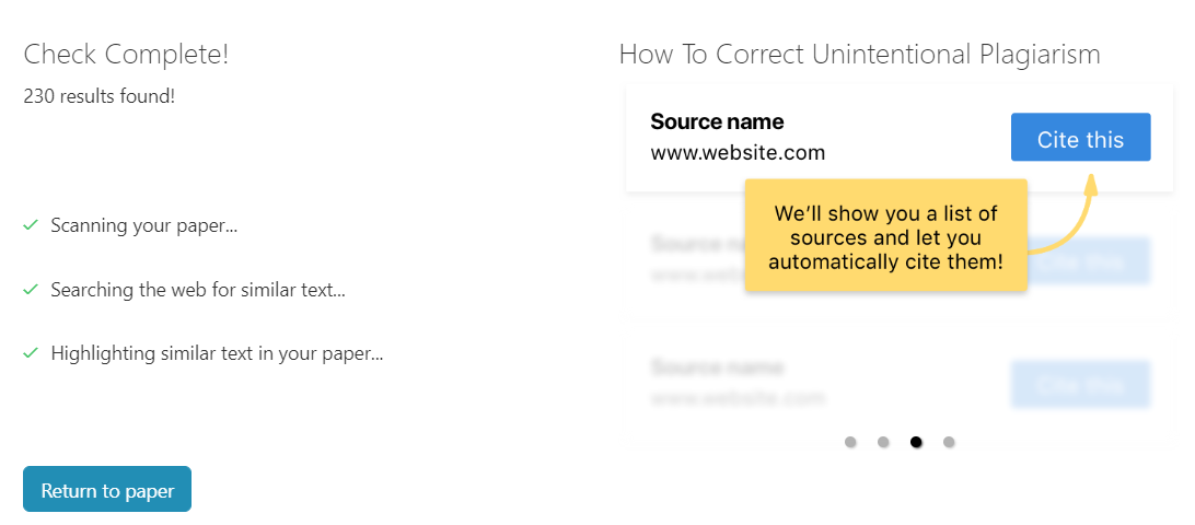 BibMe's plagiarism checker result.