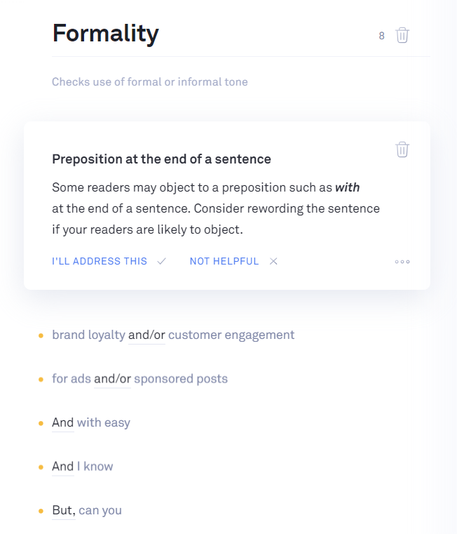 Grammarly formality issue with ending sentence with a preposition.