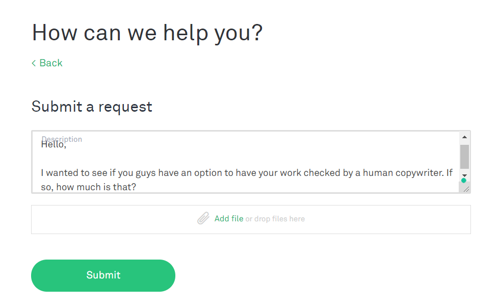 Grammarly support contact form test.