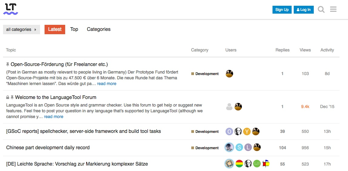 Example screenshot of LanguageTool's forum page.