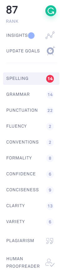 Grammarly reporting toolbar results