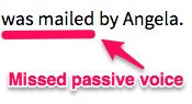 Example screenshot of Language Tool's no passive voice feature.