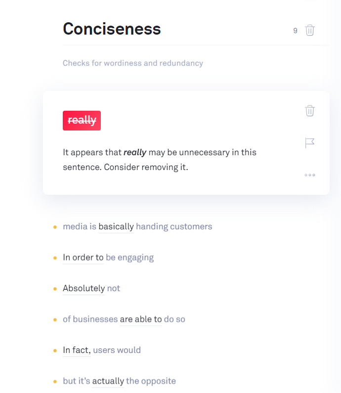 Grammarly catches concision issues around unnecessary words.