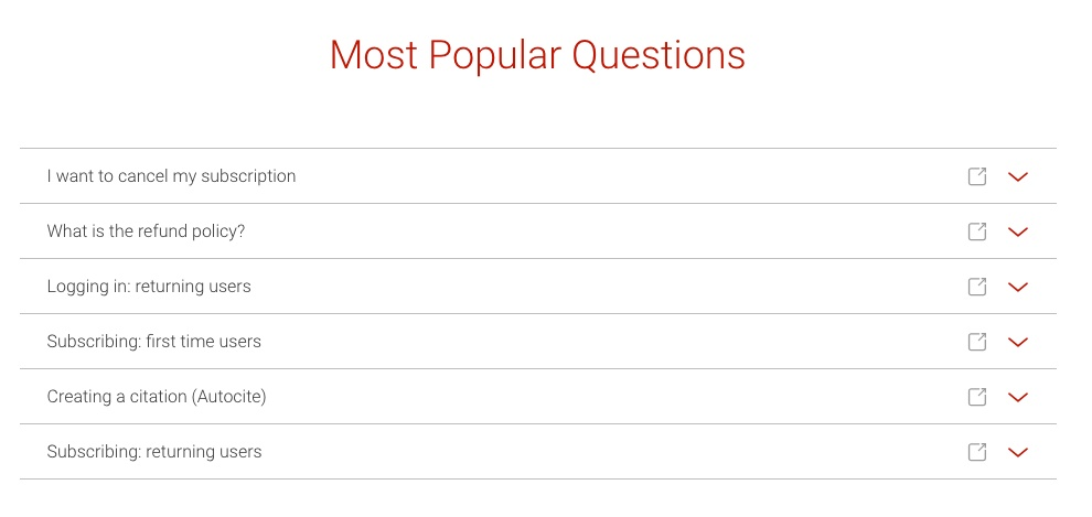 Example screenshot of Citation Machine's FAQ Section.