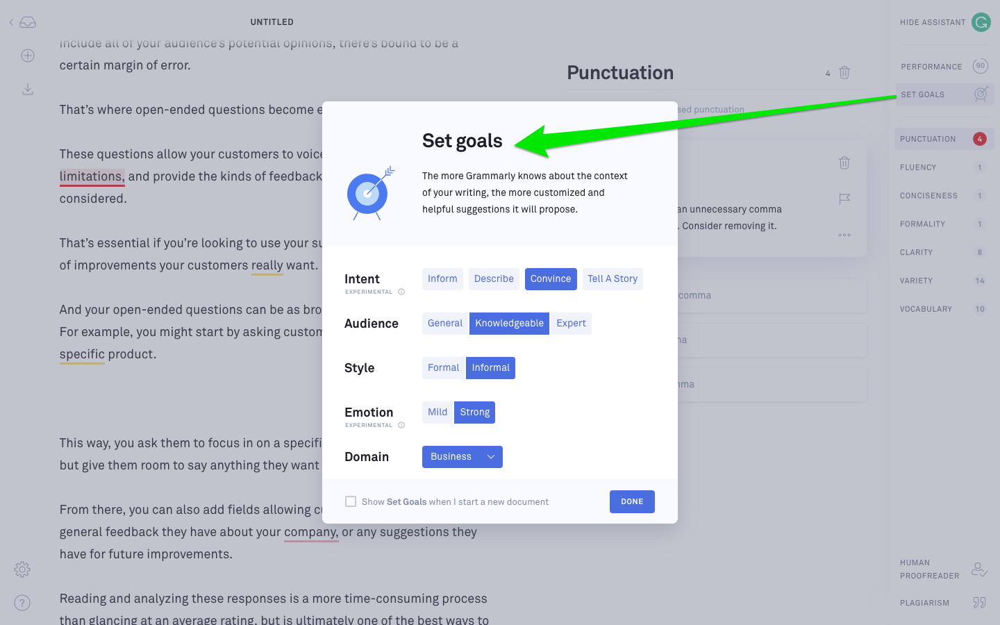 Grammarly for Mac Set Goals Reporting