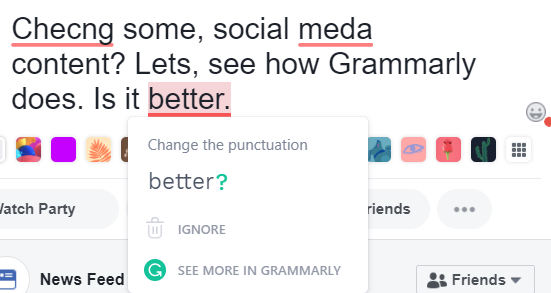 Grammarly Chrome Facebook Checker Example