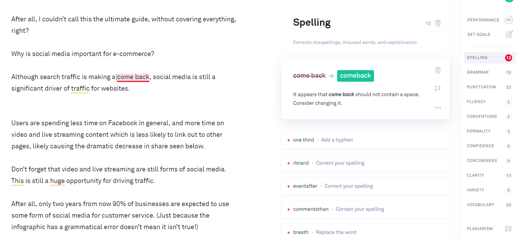 Example screenshot of Grammarly's reporting option.