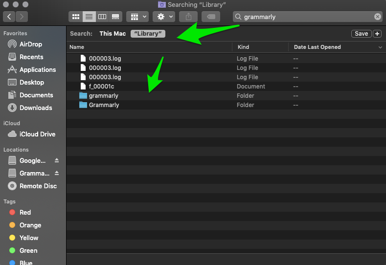 Deleting the Grammarly for Mac Library Folders