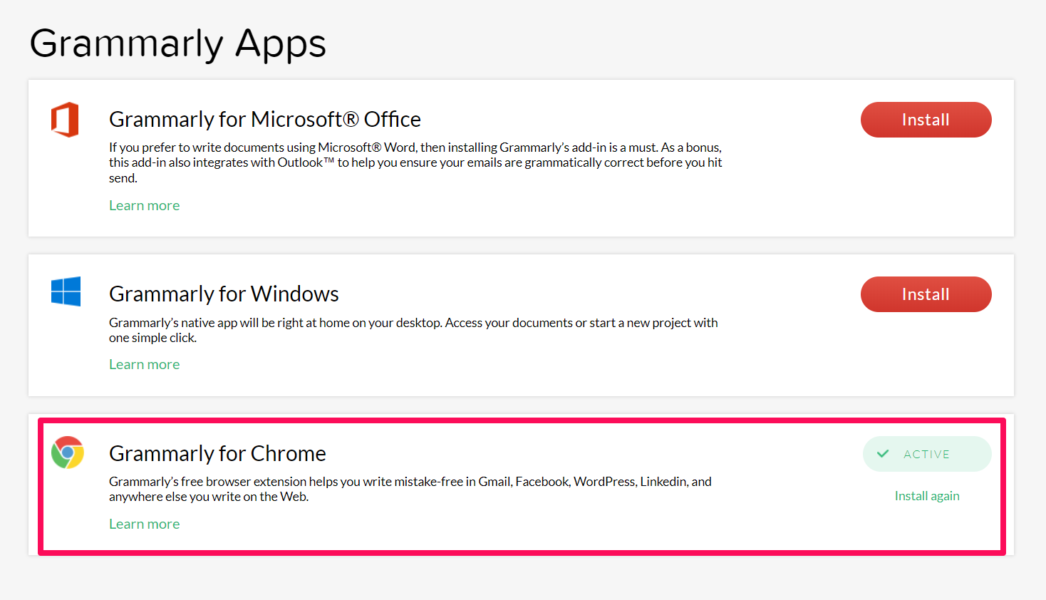 Grammarly Apps for the Chrome Extension