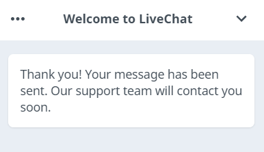 WhiteSmoke Live Chat Confirmation Message