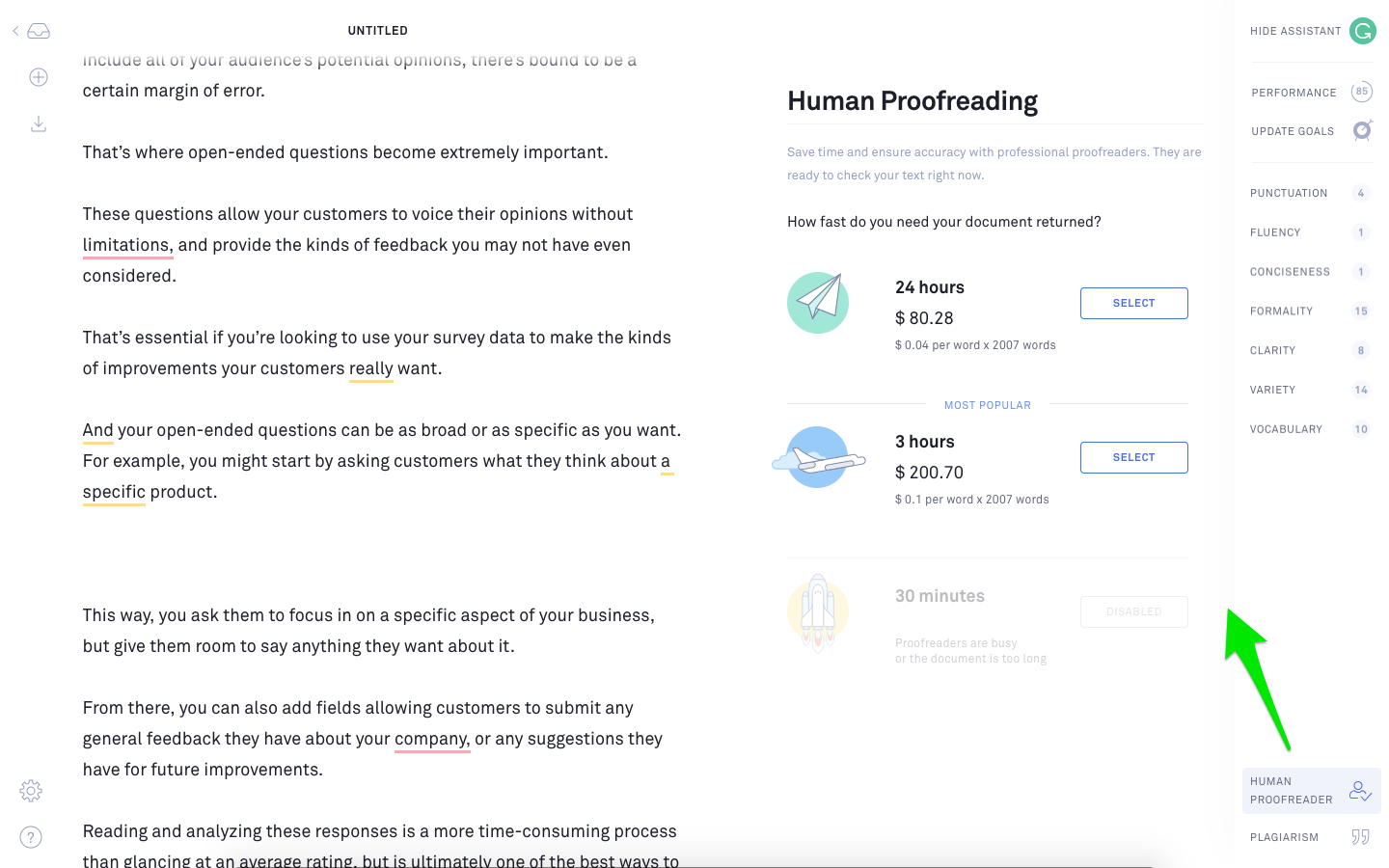 Grammarly for Mac Human Proofreading Option