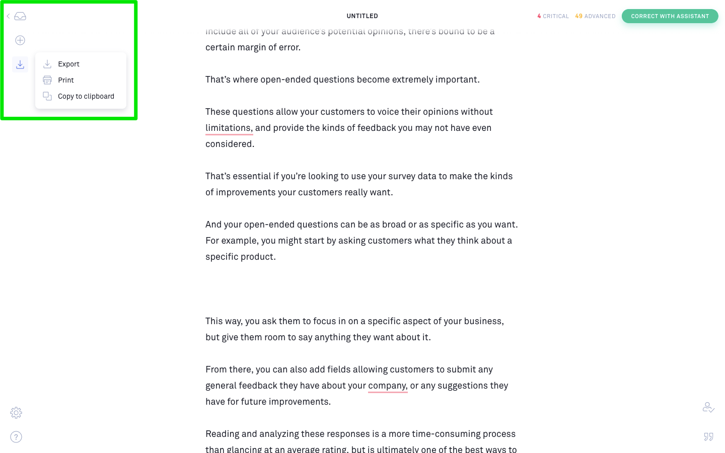 Grammarly Mac Export and Print Options