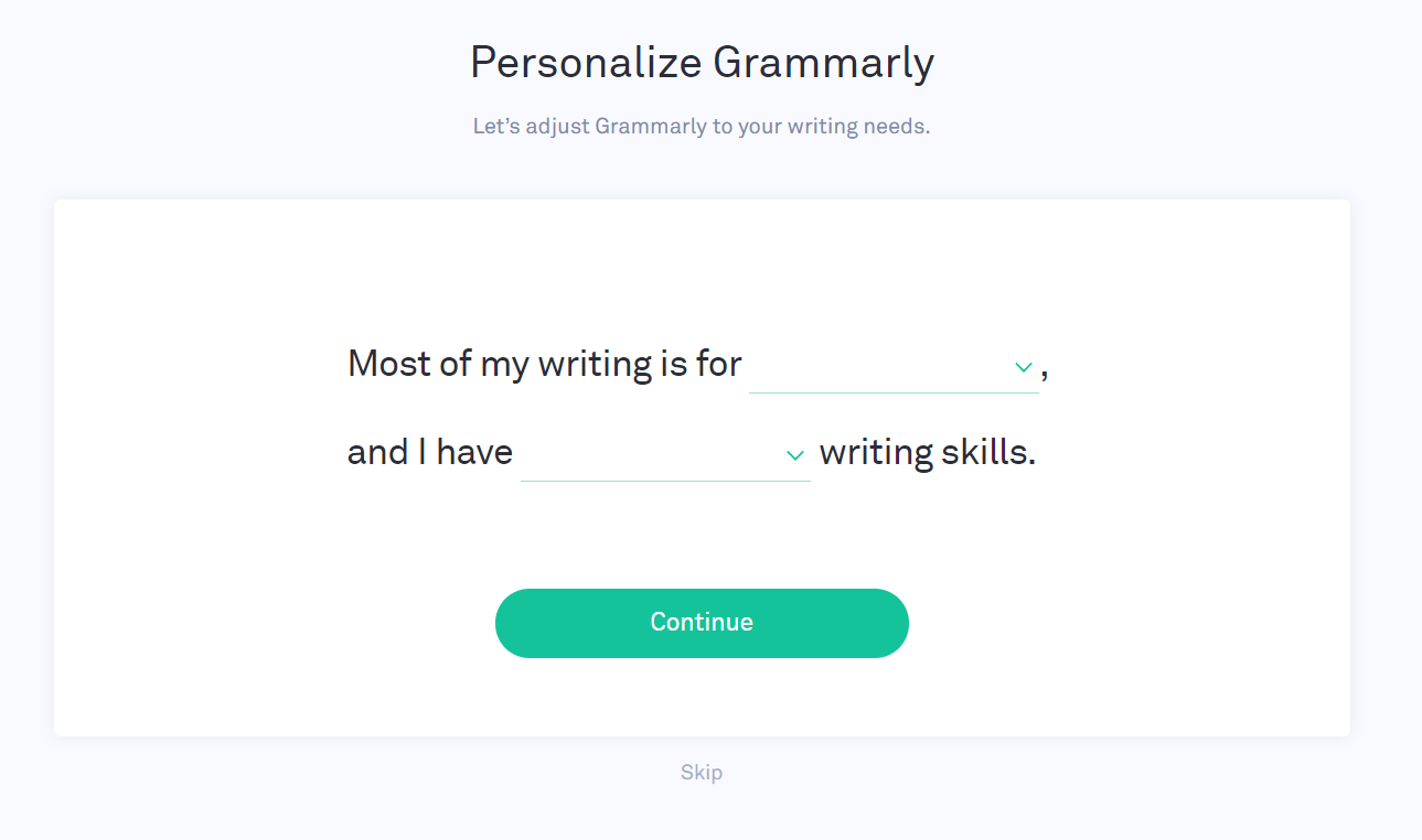 Personalize Grammarly Settings after Install