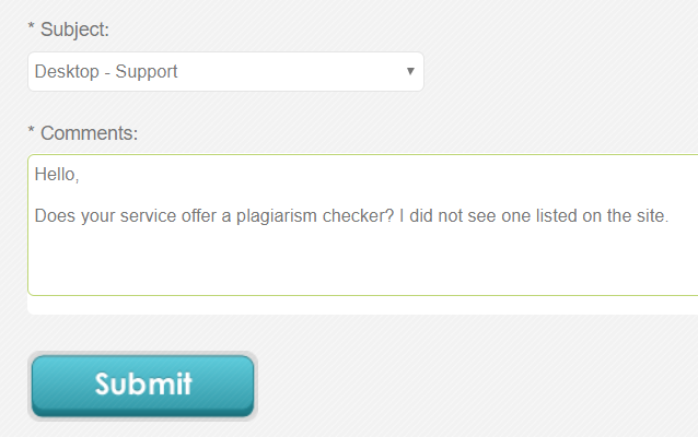 Example screenshot of Ginger Grammar Support Submission