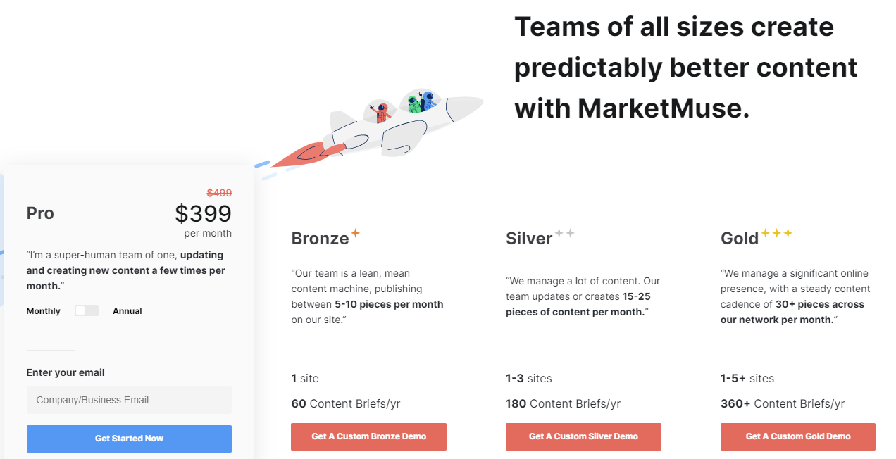 These are the available plans and pricing offered by MarketMuse.