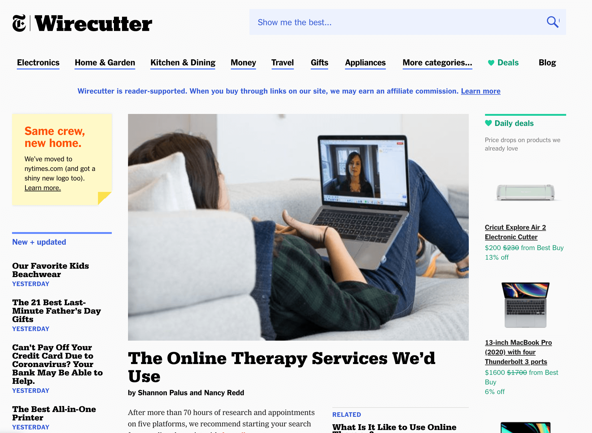 Wirecutter homepage