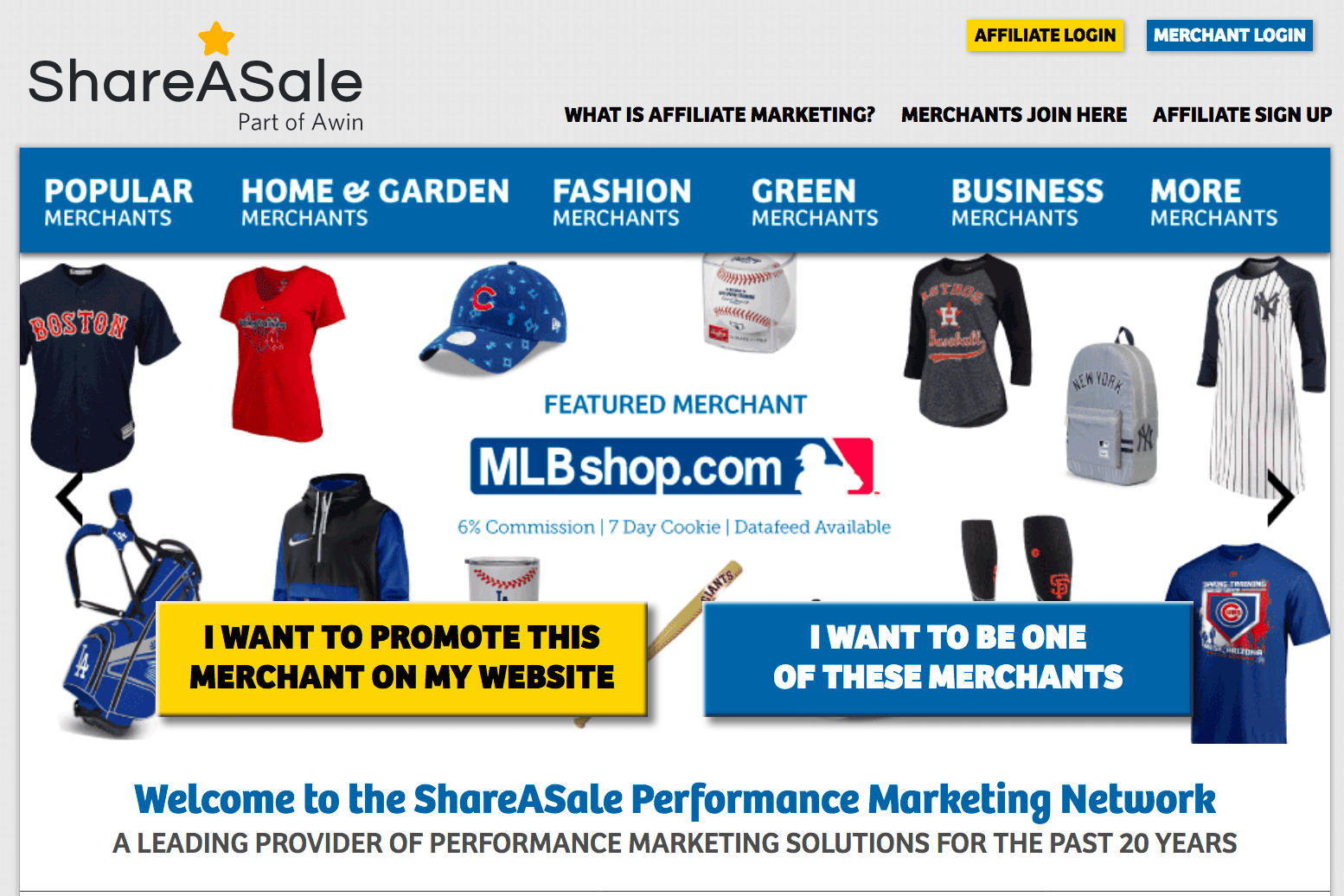 ShareASale affiliate network homepage