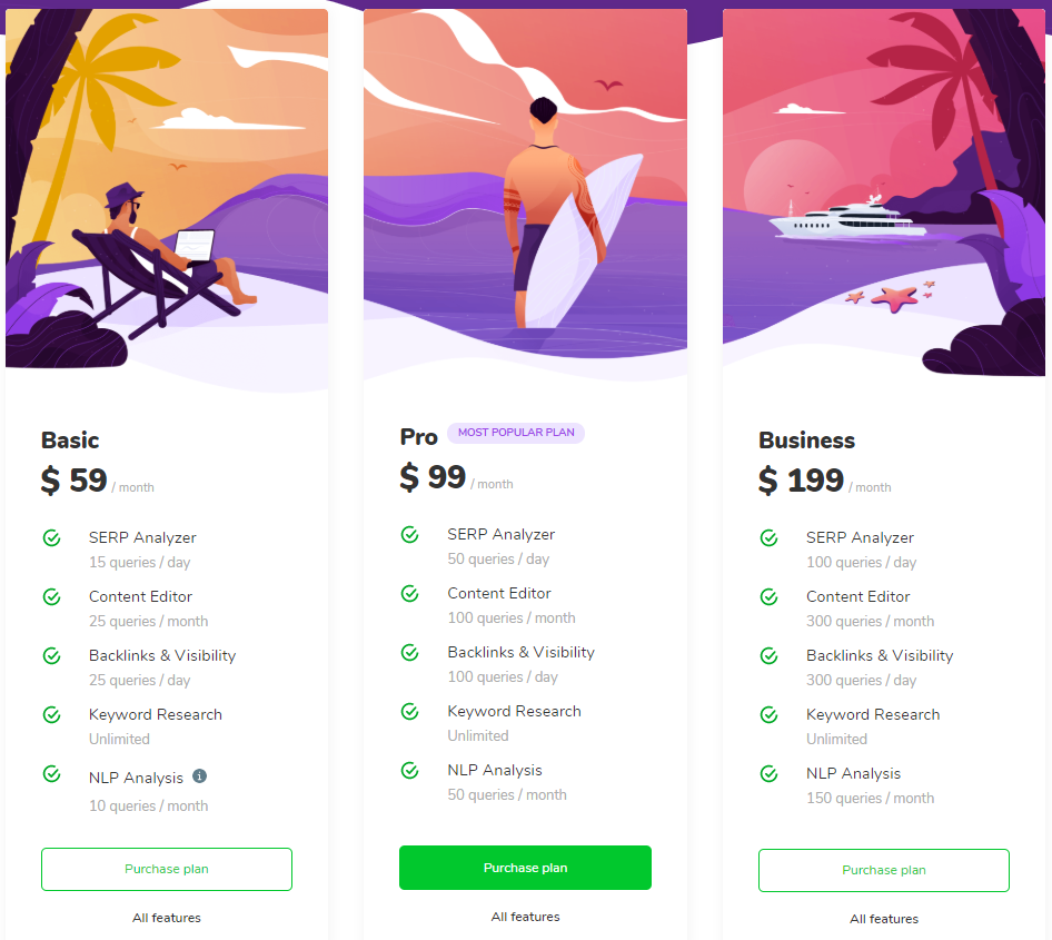 These are the plans Surfer SEO offers.