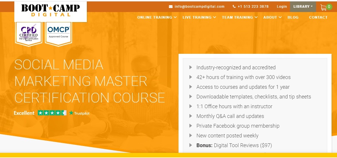 BootCamp Digital's homepage shows what is included in their masterclass.