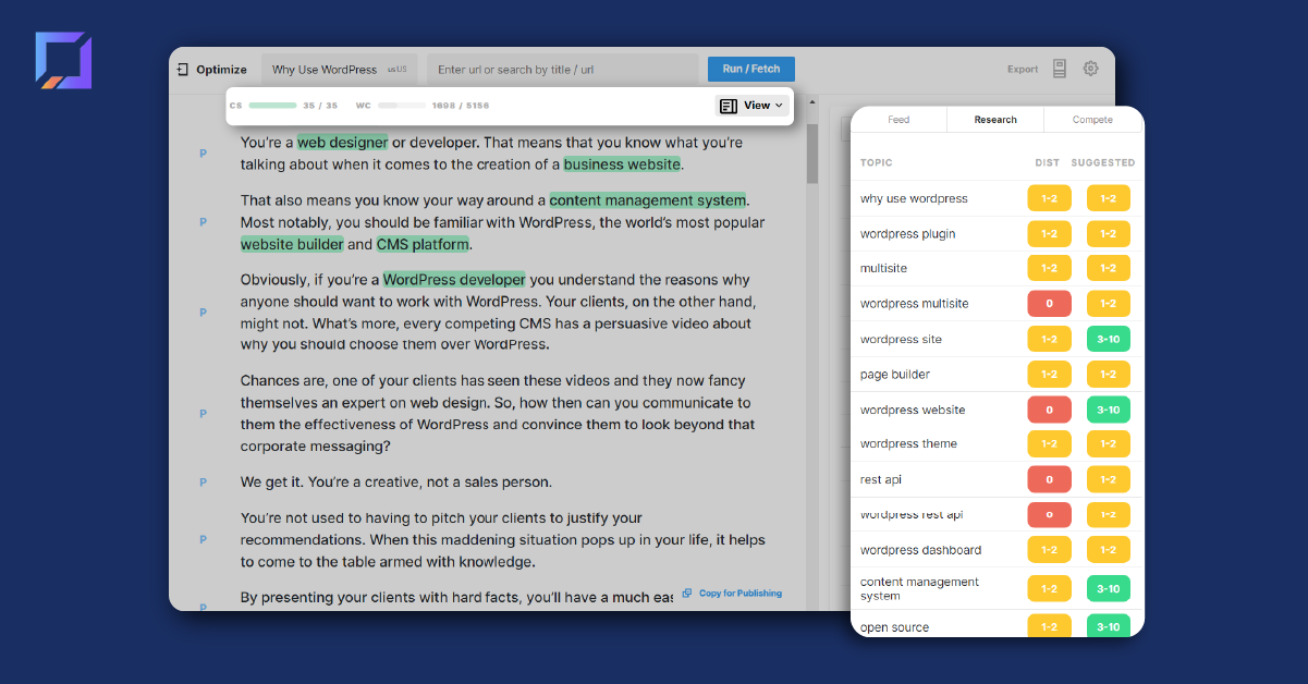 codeless serp analysis marketmuse content score