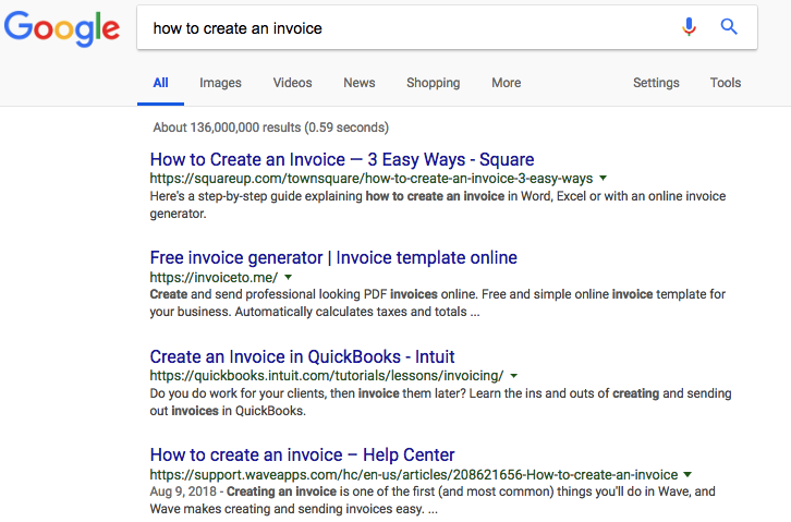 How to create an invoice Google search results