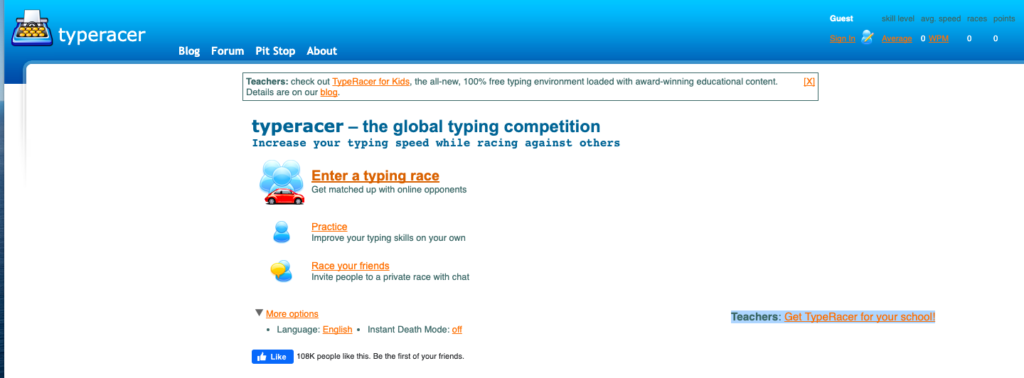 Screenshot of typeracer 