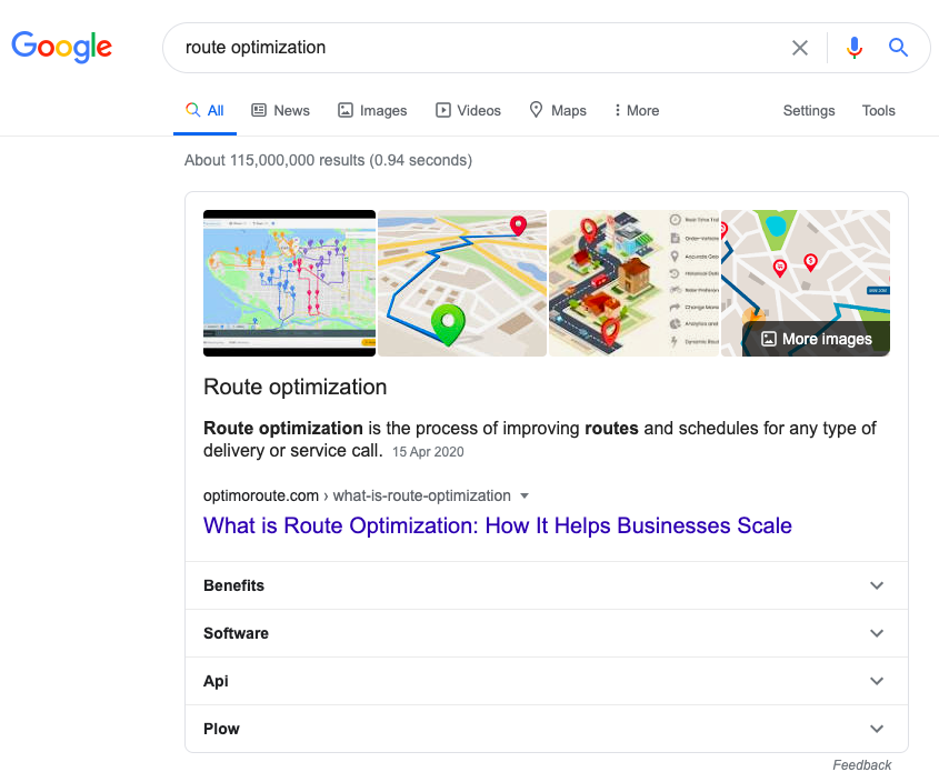 google route optimization search results