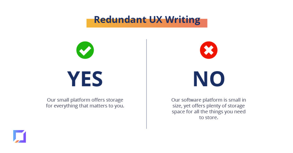 Avoid redundant writing in UX writing. 