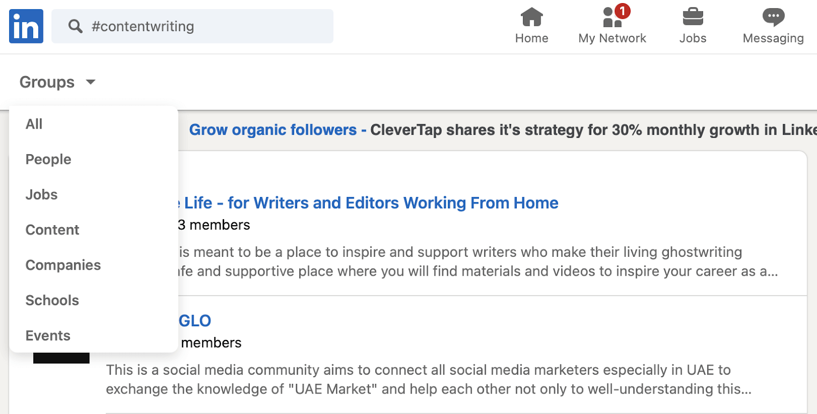 Screenshot of sample using hashtags to increase organic reach