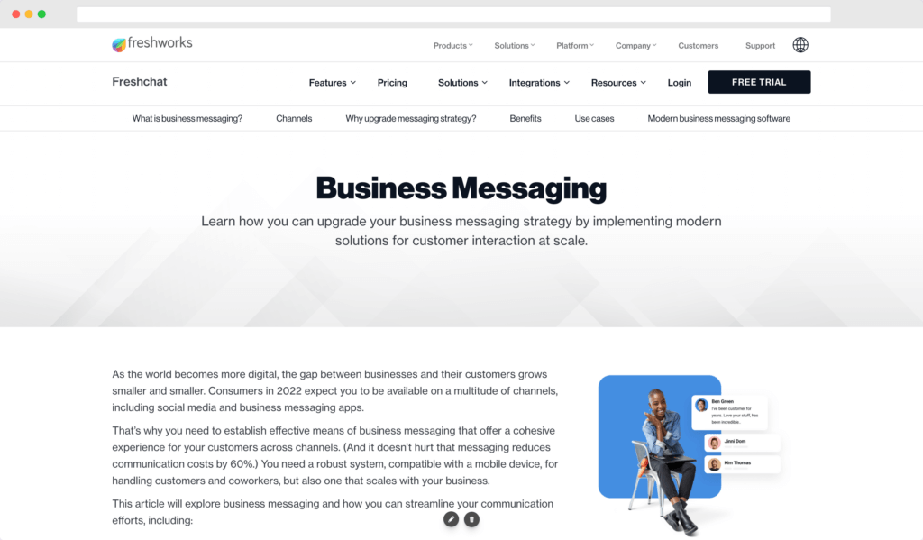 freshworks business messaging article by codeless