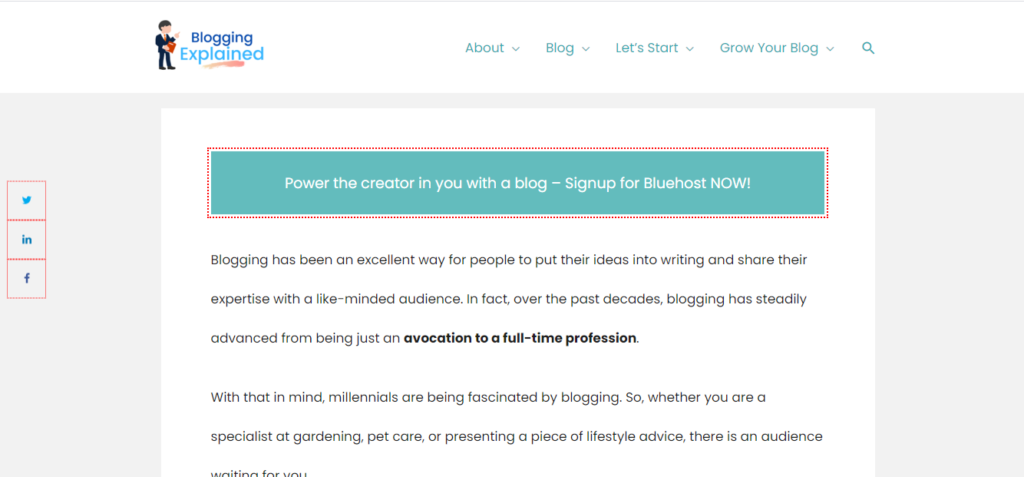 blogging explained text on big blue button