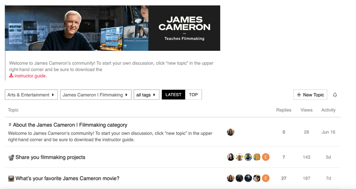 The hub from James Cameron's MasterClass