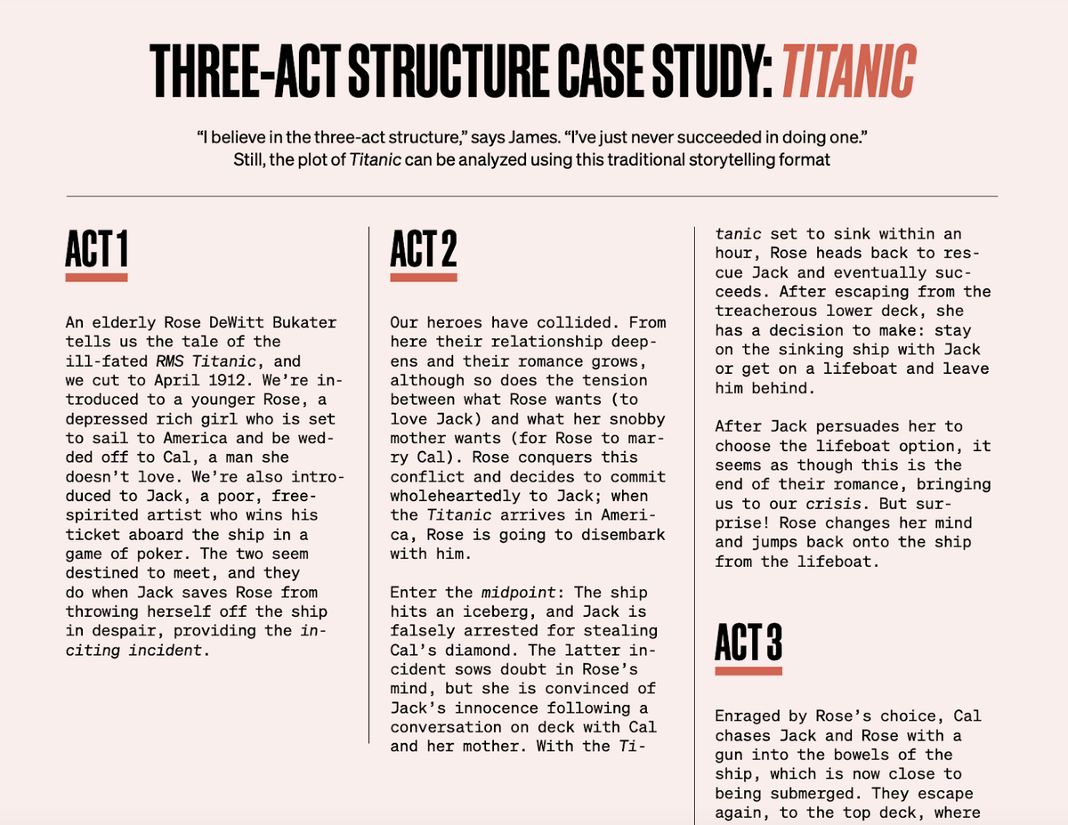 An excerpt from the workbook for the James Cameron MasterClass