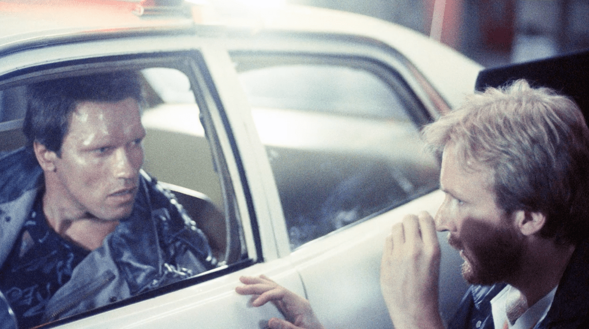 James Cameron directing Arnold Schwarzenegger on the set of Terminator