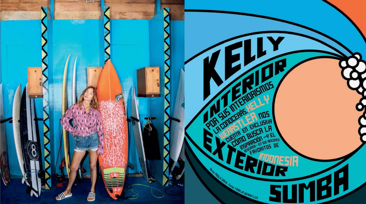 Kelly Wearstler posing with surfboards.