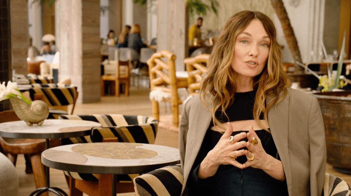 Kelly Wearstler sitting in a hotel that she designed.