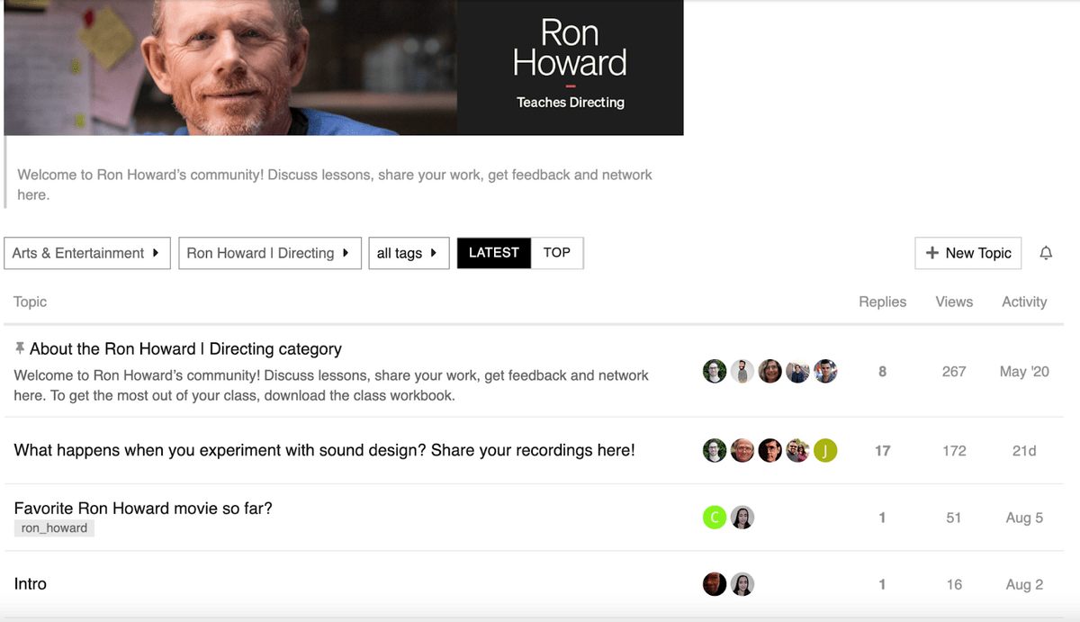 The MasterClass Hub for Ron Howard's class