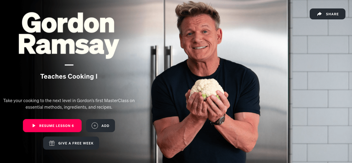 Image of the Gordon Ramsay Teaches Cooking I MasterClass page